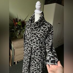 TYLER BOE Leopard Print Knit Cowl Neck Turtleneck Mini Midi Shift Sweater Dress